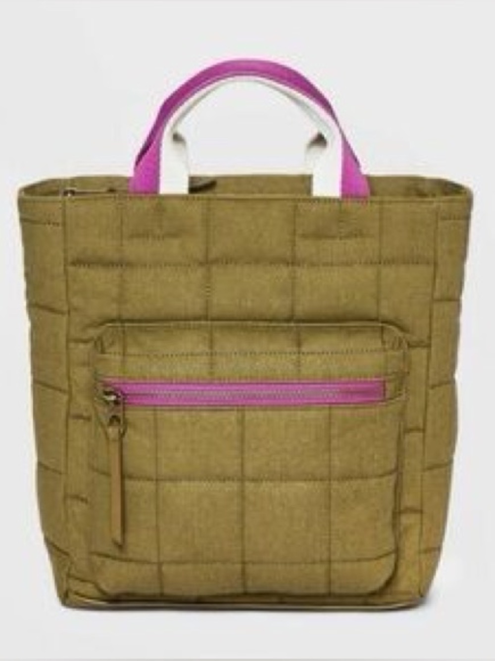 Universal Thread Paxton Mini Backpack Quilted Fabric Olive with Pink Accents